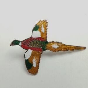 Vintage MAFCo Pheasant Bird Shape Enamel Brooch, Colorful Lapel PIn